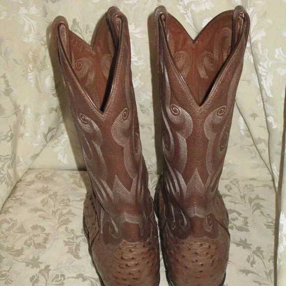 SIZE 13 TAN SADDLE TONY LAMA FULL QUILL OSTRICH COWBOY/WESTERN BROWN BOOTS - Picture 6 of 9